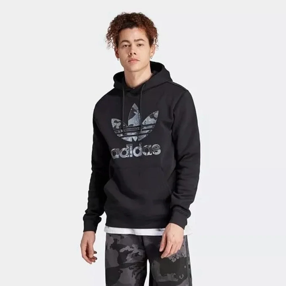 Adidas Originals Men's Trefoil Graphics Camo Infill Fleece Hoodie Black L